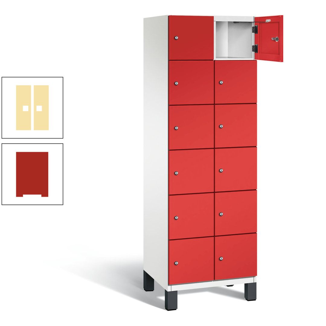 Fächerschrank, Stahlschrank, 12 Fächer, Türöffnungsbegrenzer, Füße, 1.980 x 600 x 525 mm (HxBxT), Korpus anthrazitgrau, Front anthrazitgrau