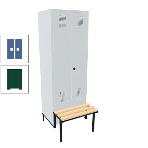 Doppel-Spind, Garderobenschrank, Buche Sitzbank integriert, 2 Abteile a 400 mm, Korpus anthrazitgrau, Tür anthrazitgrau, 1.850 x 800 x 815 mm (HxBxT)
