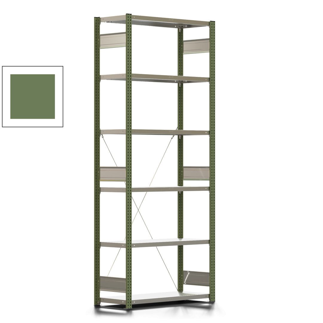 Fachbodenregal mit Tiefenriegel - 350 kg - 2.500 x 1.005 x 426 mm (HxBxT) - Anbauregal - 6 Böden - enzianblau - Lagerregal - Steckregal BERT
