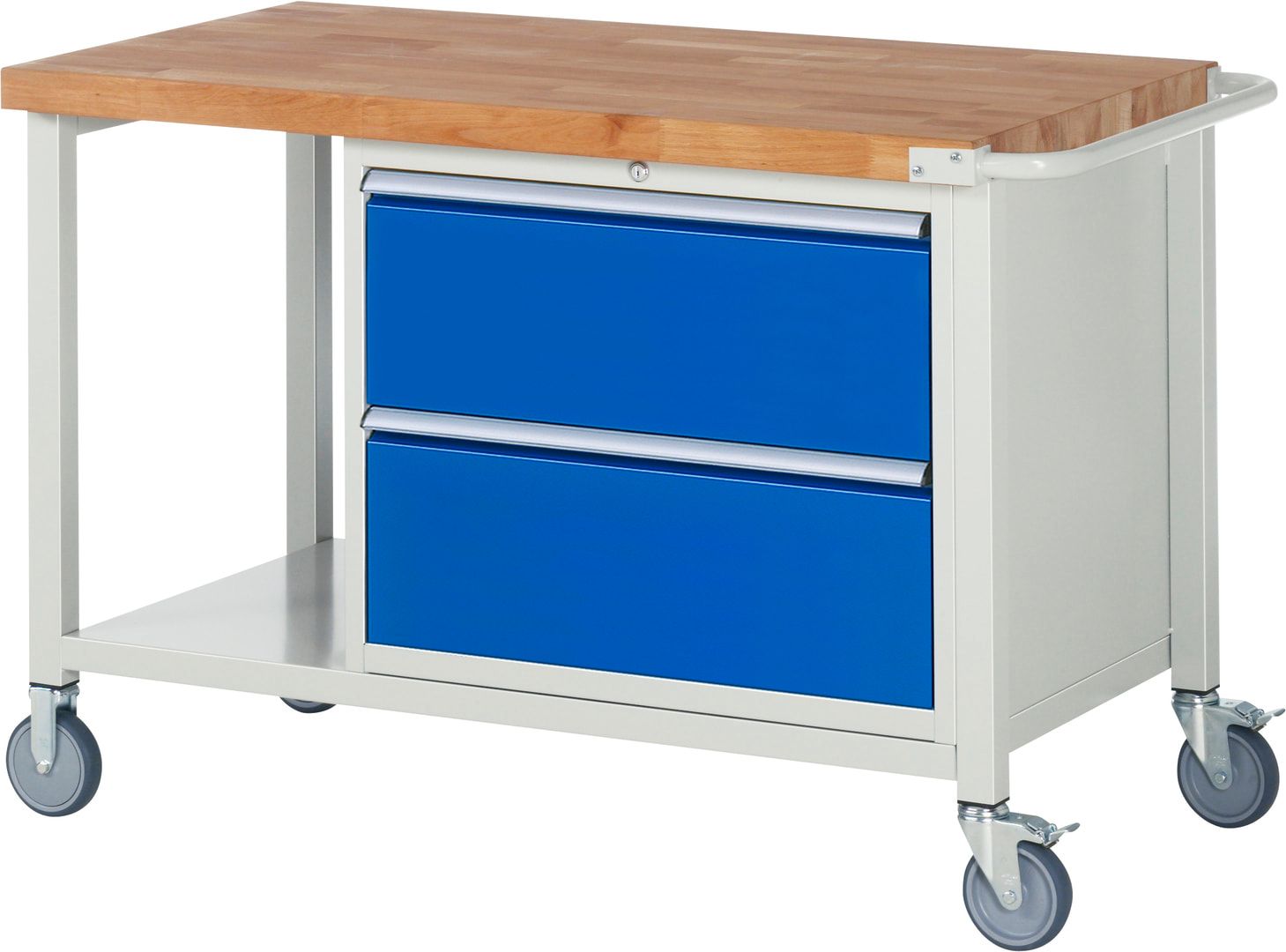 Mobile Werkbank mit Ablage - 2 XL Schubladen - Teilauszug - 270:2 - 880 x 1.250 x 700 mm (HxBxT) - 450 kg - Buche - Anthrazitgrau