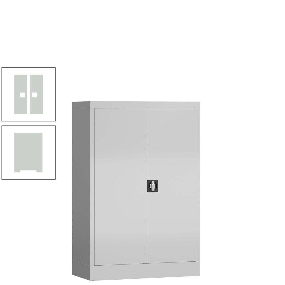 Aktenschrank, Büroschrank, abschließbar, Flügeltüren, 2 Fachböden, 1.200 x 800 x 380 mm (HxBxT), Stahl, Korpus und Türen lichtgrau