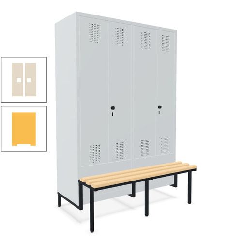 Doppel-Spind, Garderobenschrank, Buche Sitzbank integriert, 4 Abteile 300 mm, Korpus anthrazitgrau, Tür anthrazitgrau, 1.850 x 1.200 x 815 mm (HxBxT)