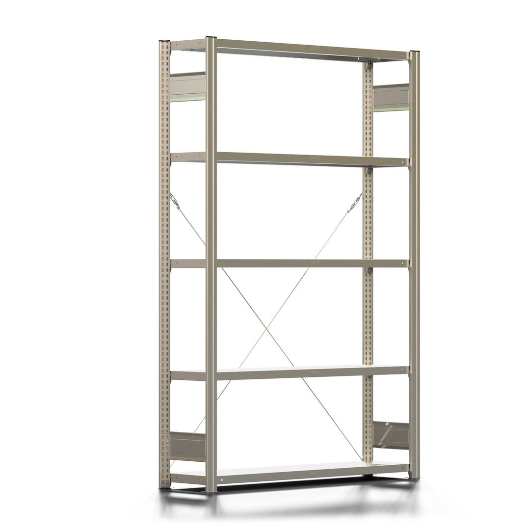 Fachbodenregal mit Tiefenriegel - 350 kg - 2.000 x 1.285 x 326 mm (HxBxT) - Anbauregal - 5 Böden - enzianblau - Lagerregal - Steckregal BERT