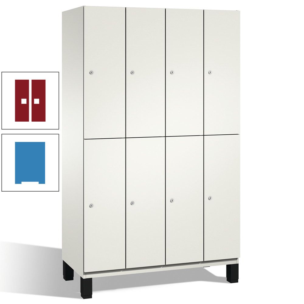Fächerschrank, Stahlschrank, doppelstöckig, 8 Fächer, mit Füßen, Korpus enzianblau, Tür Fernblau, 1.980 x 1.200 x 525 mm (HxBxT)