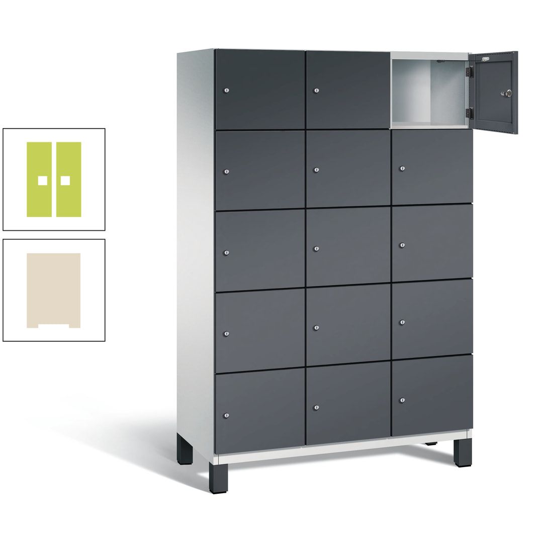 Fächerschrank, Stahlschrank, 15 Fächer, Türöffnungsbegrenzer, Füße, 1.980 x 1.200 x 525 mm (HxBxT), Korpus anthrazitgrau, Front anthrazitgrau