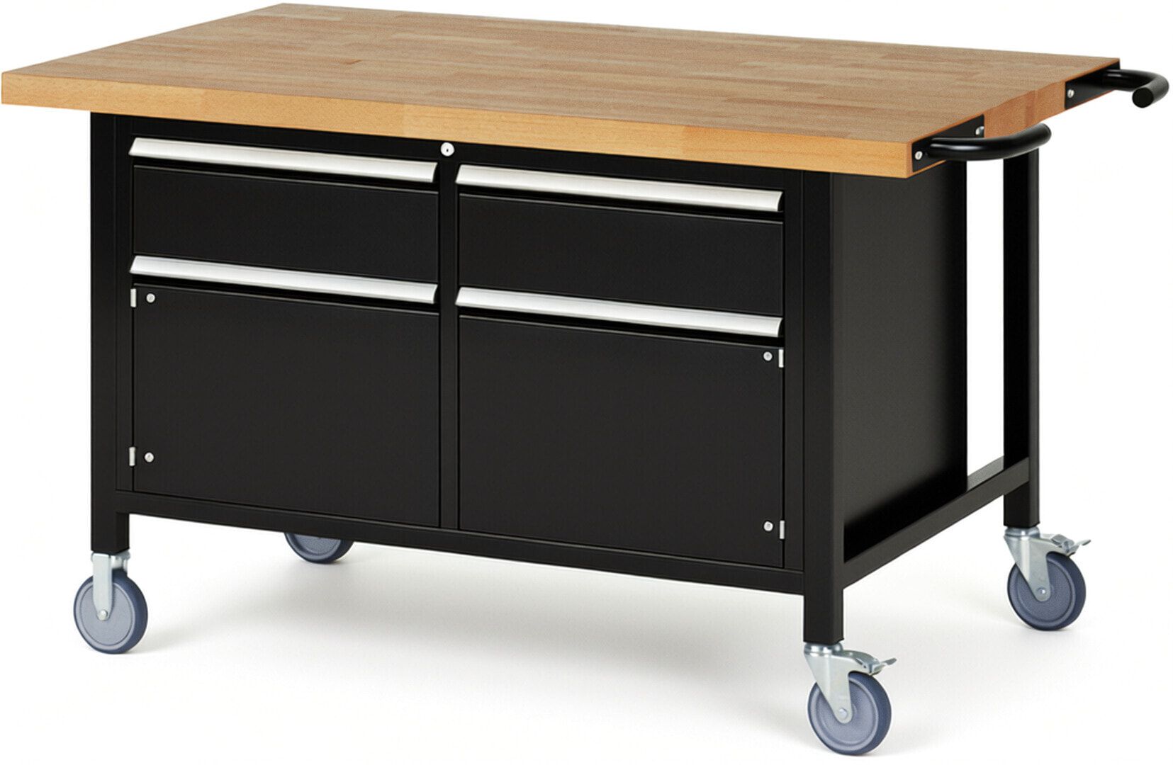 Mobile Werkbank, 2 Schränke - 2 Schubladen - Teilauszug - 180:2 - Höhe 880-1.080 mm - 1.500 x 900 mm - 450 kg - Buche - Anthrazitgrau