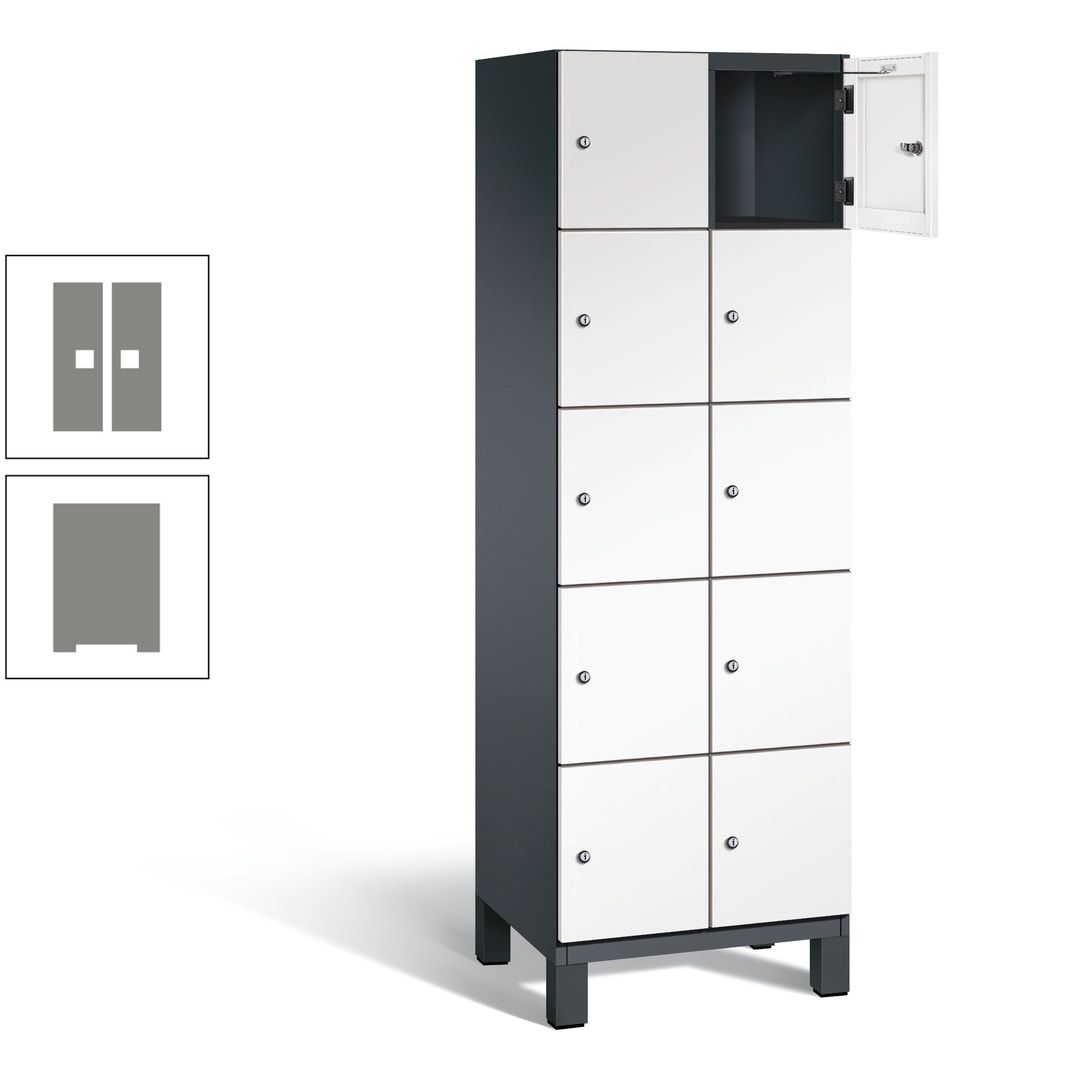 Fächerschrank, Stahlschrank, 10 Fächer, Türöffnungsbegrenzer, Füße, 1.980 x 600 x 525 mm (HxBxT), Korpus anthrazitgrau, Front anthrazitgrau