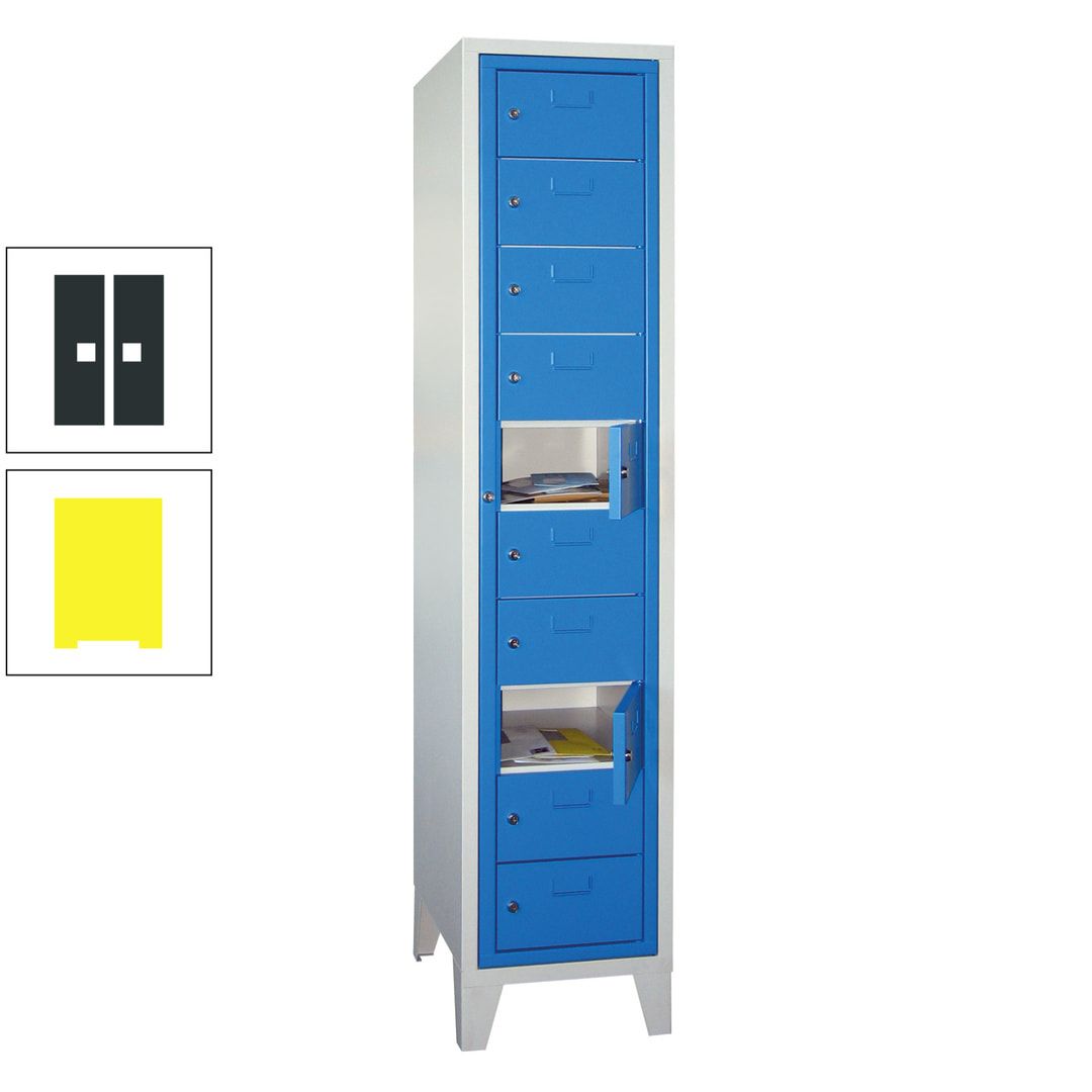 Schließfachschrank - Wäscheausgabeschrank - 10 Fächer a 315 mm - 1.850x400x500 mm (HxBxT) - Füße - Zylinderschloss - anthrazitgrau