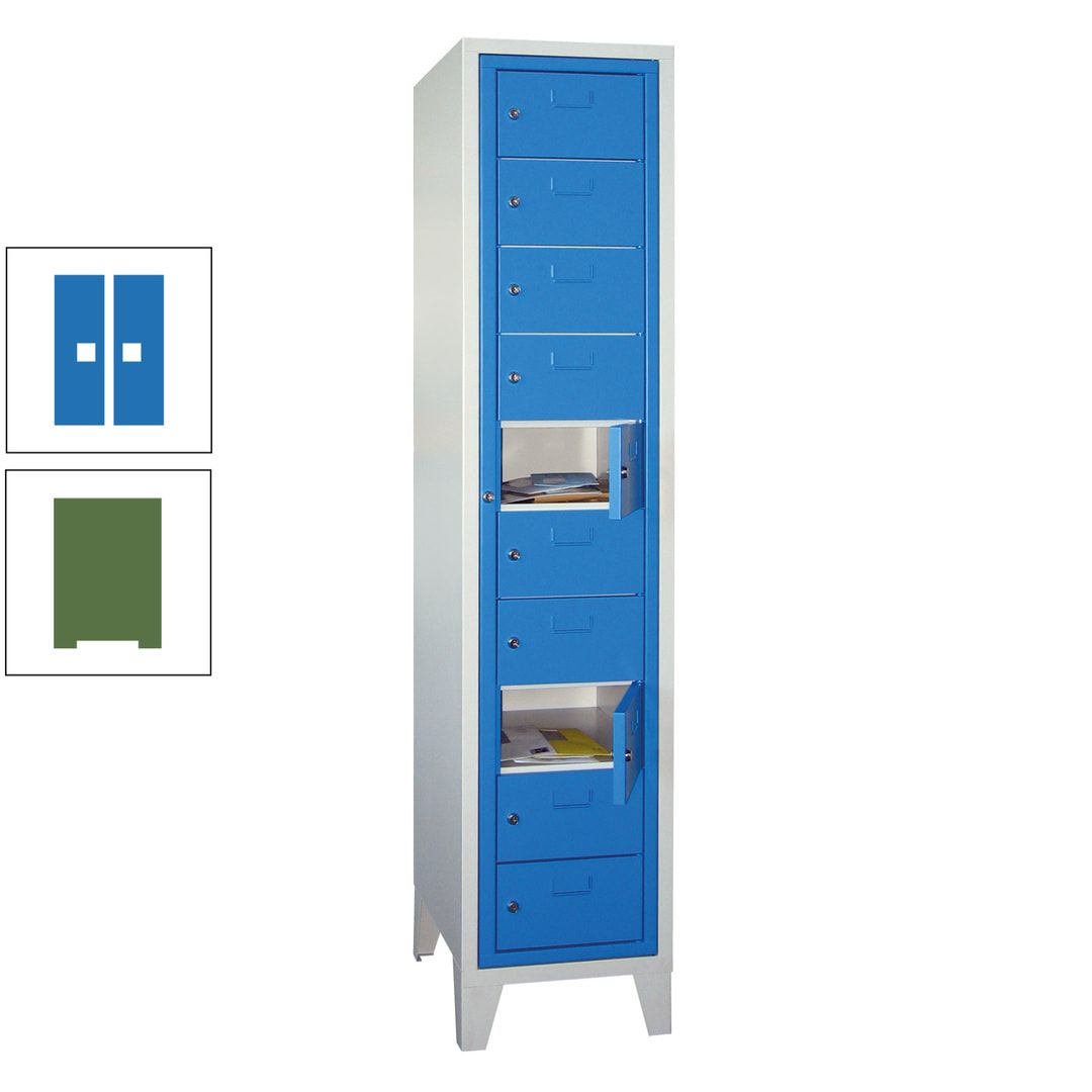 Schließfachschrank - Wäscheausgabeschrank - 10 Fächer a 315 mm - 1.850x400x500 mm (HxBxT) - Füße - Zylinderschloss - anthrazitgrau