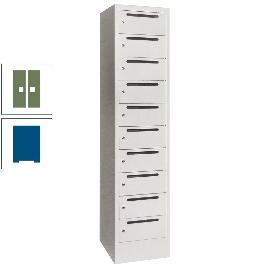 Postverteilerschrank, Schließfachschrank, 1 Abteil a 400 mm, 10 Fächer, 1.850 x 400 x 500 mm (HxBxT), Korpus anthrazitgrau, Front anthrazitgrau