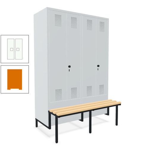 Doppel-Spind, Garderobenschrank, Buche Sitzbank integriert, 4 Abteile 300 mm, Korpus anthrazitgrau, Tür anthrazitgrau, 1.850 x 1.200 x 815 mm (HxBxT)