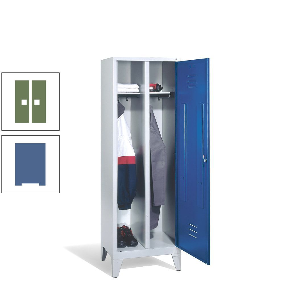 Doppel-Spind mit Großtür, Garderobenschrank mit Füßen, 2 Abteile a 300 mm, Korpus anthrazitgrau, Tür anthrazitgrau, 1.850 x 610 x 500 mm (HxBxT)