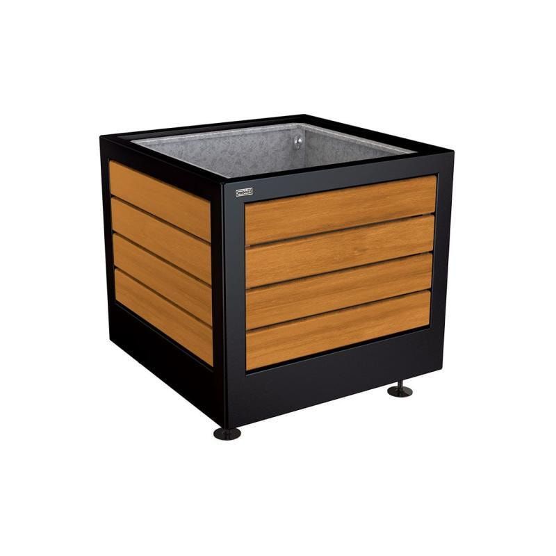 Pflanzbehälter, Stahl und Holz, verstellbare Füße, Innenverkleidung feuerverzinkt mit Verladungsgriffen, 700 x 800 x 800 mm (HxBxT), Farbe enzianblau