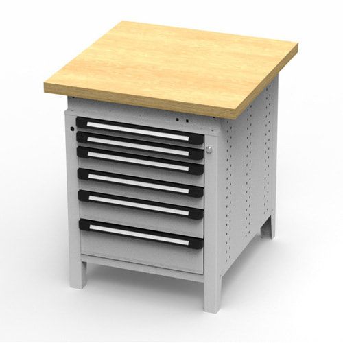 OTTOKIND Werkbank - Arbeitsplatte bündig - 850 x 605 x 750 mm (HxBxT) - 6 Schubladen - lichtgrau