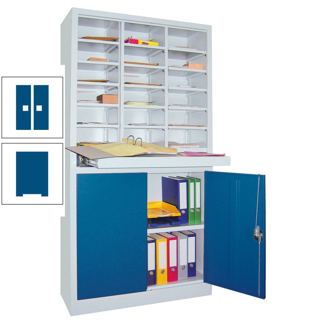 Aktenschrank - Büroschrank mit Sortierstation - 18 Fächer Ordnungsregal - Ausziehboden - 1.950 x 1.000 x 400 mm (HxBxT) - anthrazitgrau