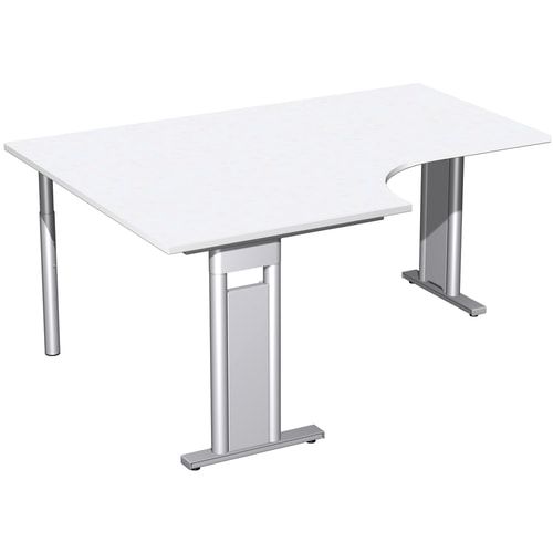 Eckschreibtisch, Eckteil 800 mm, Ecke links, Füße einseitig verkürzt, C-Fuß Pro, 720 x 1.600 x 1.200 mm (HxBxT), Gestell silber, Dekor Ahorn