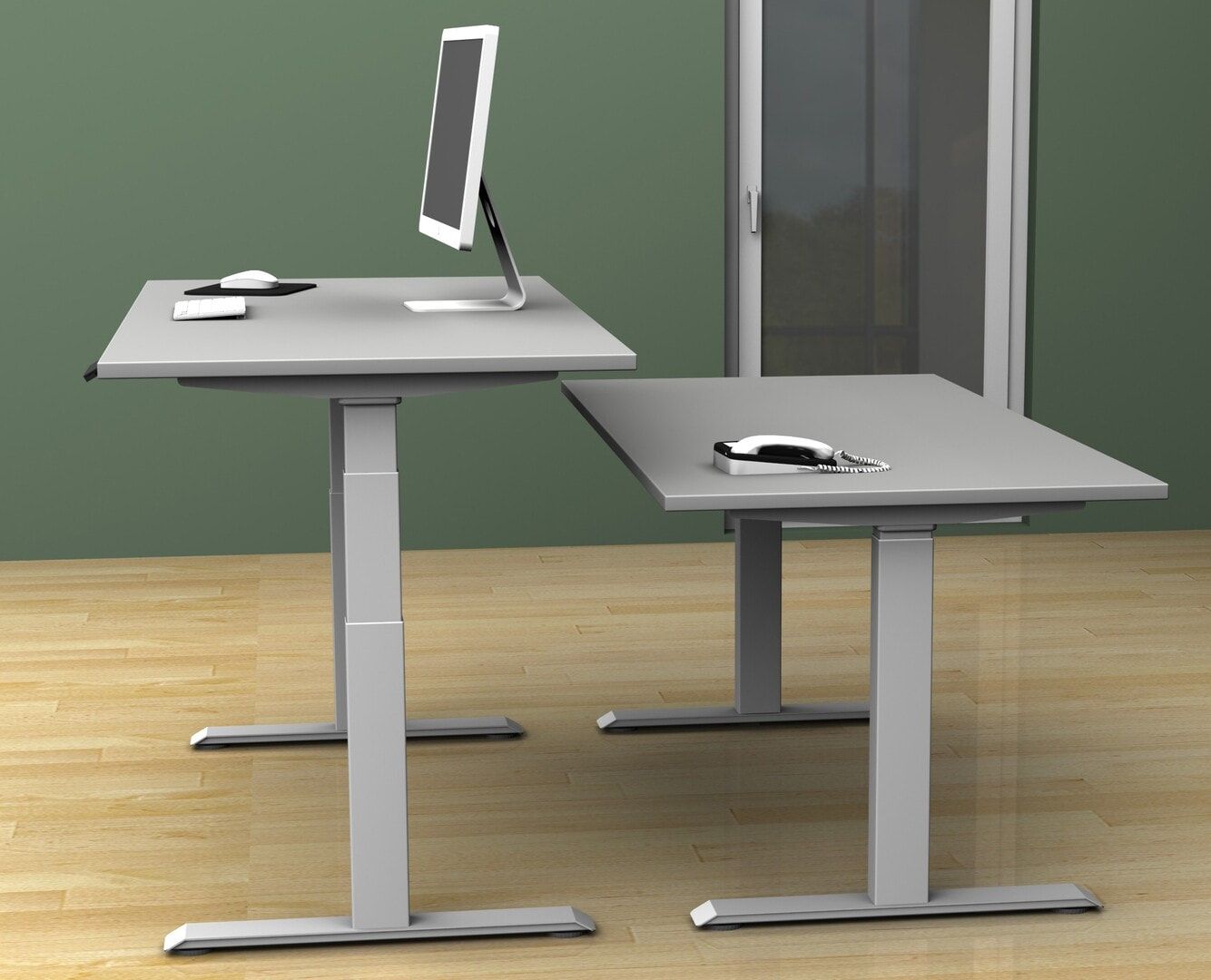 Eckschreibtisch, Ecke links, Elevate Basic, elektronisch höhenverstellbar, 730 - 1.230 x 1.800 x 1.000 mm (HxBxT), Gestell anthrazit, Dekor Ahorn