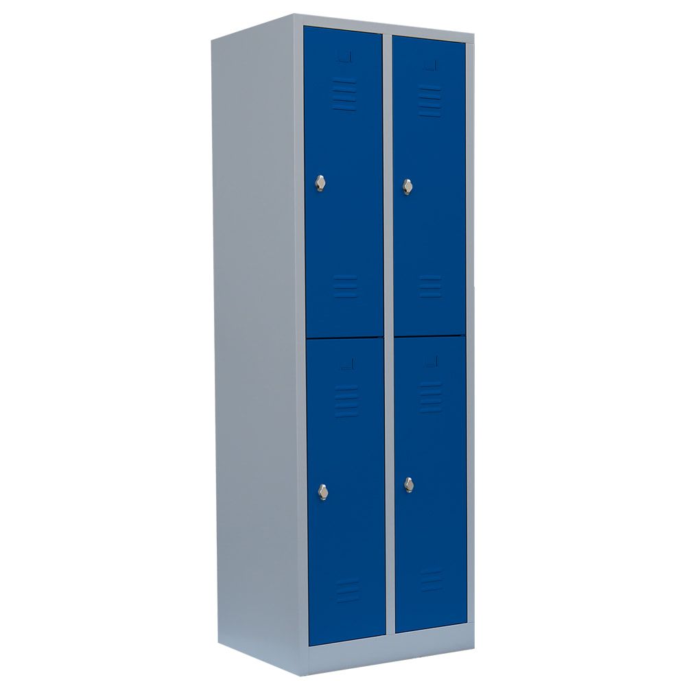 Garderobenschrank, Doppelstockspind, 2 Abteile, 4 Fächer, 1.800 x 600 x 500 mm (HxBxT), Stahl, Drehriegel, Korpus: lichtgrau, Front: anthrazitgrau