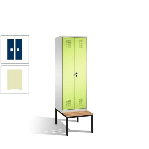 Doppel-Spind, Garderobenschrank, Buche Sitzbank untergebaut, 2 Abteile a 300 mm, Korpus anthrazitgrau, Tür anthrazitgrau, 2.090 x 600 x 815 mm (HxBxT)