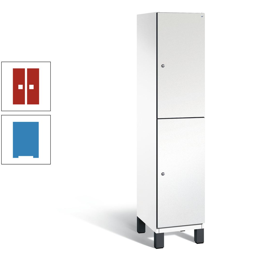 Fächerschrank, Stahlschrank, doppelstöckig, 2 Fächer, Füße, Korpus anthrazitgrau, Tür anthrazitgrau, 1.980 x 400 x 525 mm (HxBxT)