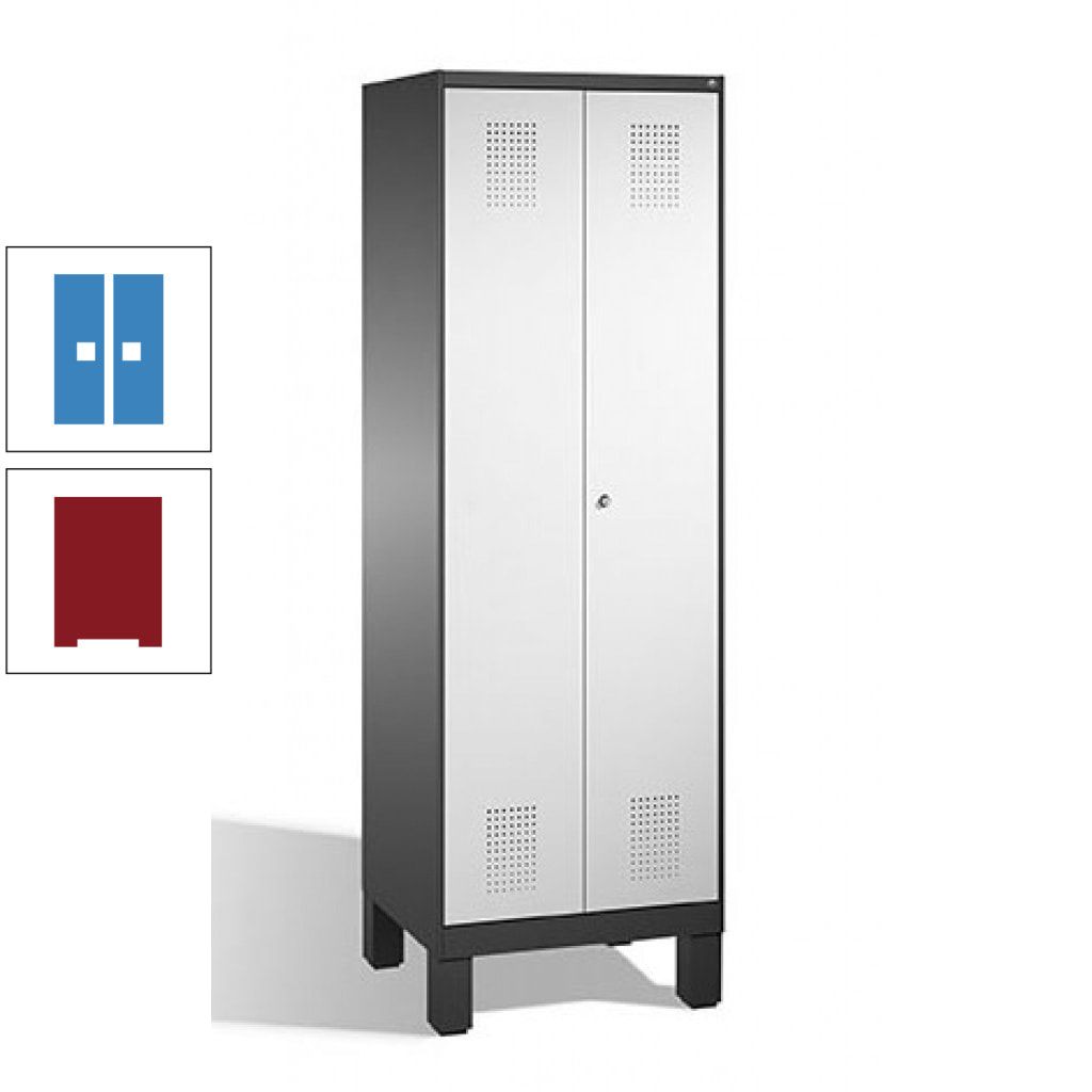 Doppel-Spind, Doppeltüren, Garderobenschrank mit Füßen, 2 Abteile a 300 mm, Korpus anthrazitgrau, Tür anthrazitgrau, 1.850 x 600 x 500 mm (HxBxT)
