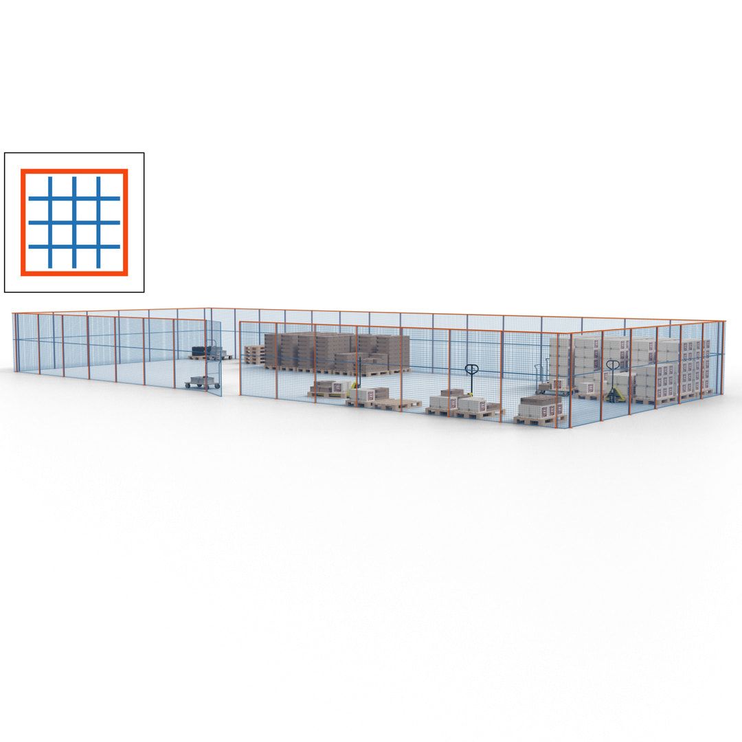Maschinen Schutzgitter - Hallentrennwand - Sicherheitszaun - Tür - 63 m - 2.200 x 22.900 x 9.400 mm (HxBxT) - enzianblau