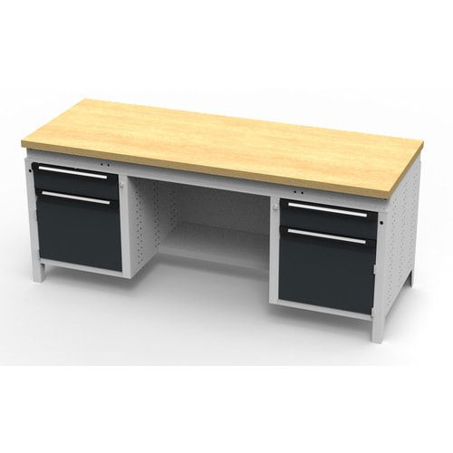 OTTOKIND Werkbank - bündige Arbeitsplatte - 850 x 1.695 x 750 mm (HxBxT) - 2 Schubladen - 2 Schränke - lichtgrau