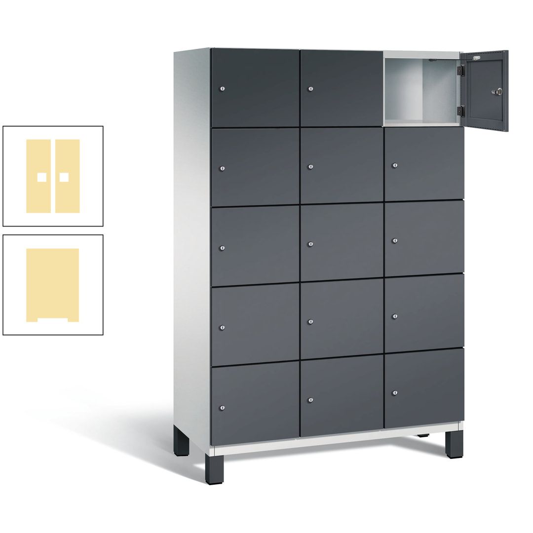 Fächerschrank, Stahlschrank, 15 Fächer, Türöffnungsbegrenzer, Füße, 1.980 x 1.200 x 525 mm (HxBxT), Korpus anthrazitgrau, Front anthrazitgrau