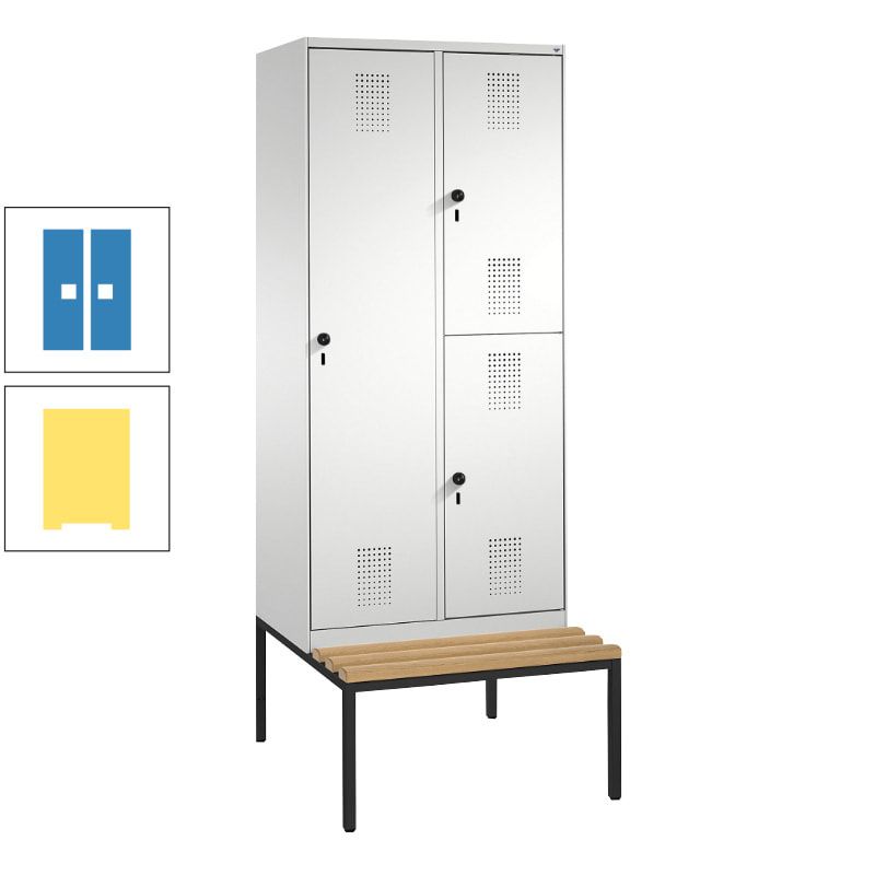 Garderobenschrank, Spind ein- und doppelstöckig Sitzbank, 2 Abteile, 3 Fächer, 2.090 x 800 x 500 mm (HxBxT), Front anthrazitgrau, Korpus anthrazitgrau