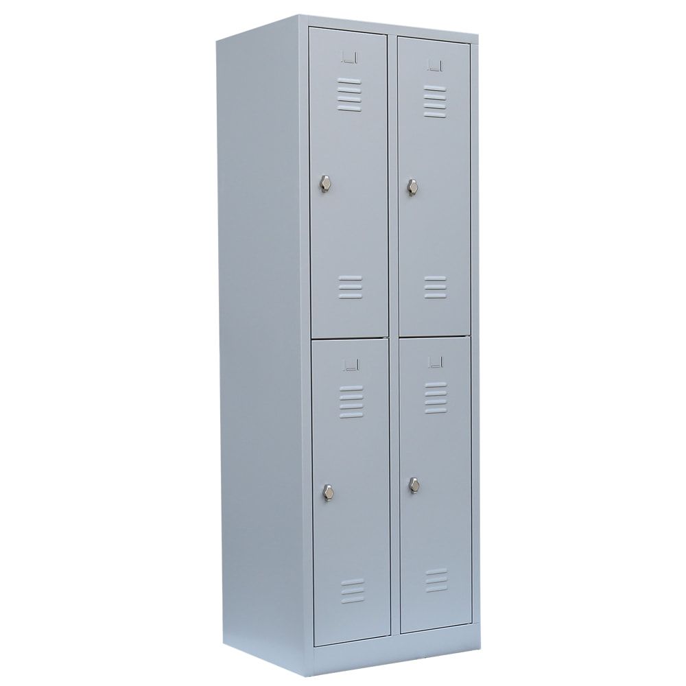 Garderobenschrank, Doppelstockspind, 2 Abteile, 4 Fächer, 1.800 x 600 x 500 mm (HxBxT), Stahl, Drehriegel, Korpus: lichtgrau, Front: anthrazitgrau