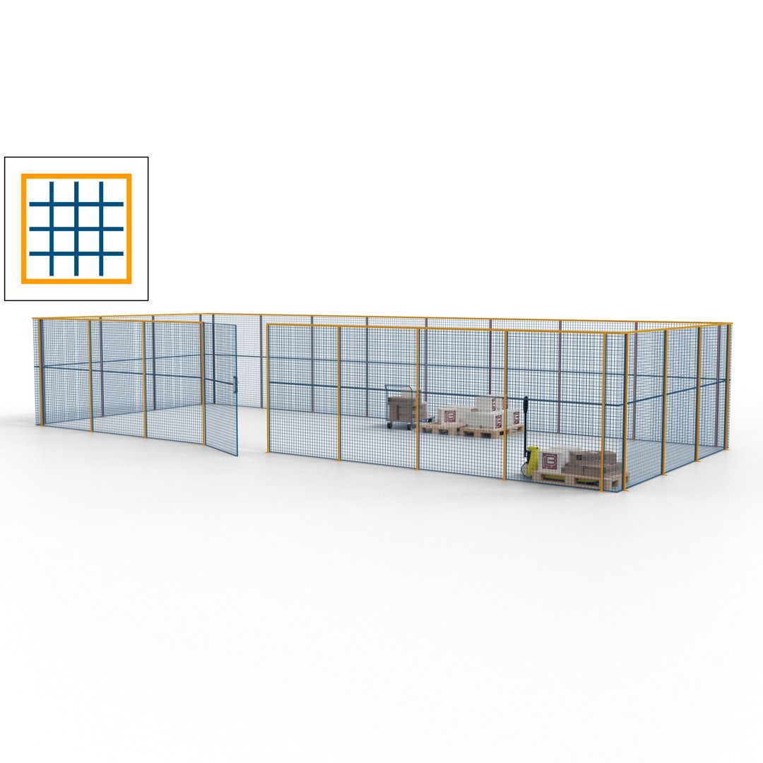 Maschinen Schutzgitter - Hallentrennwand - Sicherheitszaun - Tür - 33 m - 2.200 x 12.400 x 4.900 mm (HxBxT) - enzianblau