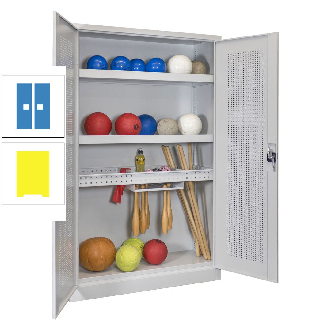 Sportschrank - Lochfeldtüren - Variante 2 - 1.950x1.200x500 mm (HxBxT) - anthrazitgrau