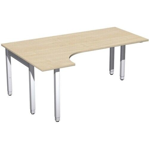 Eckschreibtisch, Ecke links, Füße einseitig verkürzt, 4-Fuß Quadrat Pro, höhenverstellbar, 680-800 x 1.600 x 1.200 mm (HxBxT), Dekor Ahorn