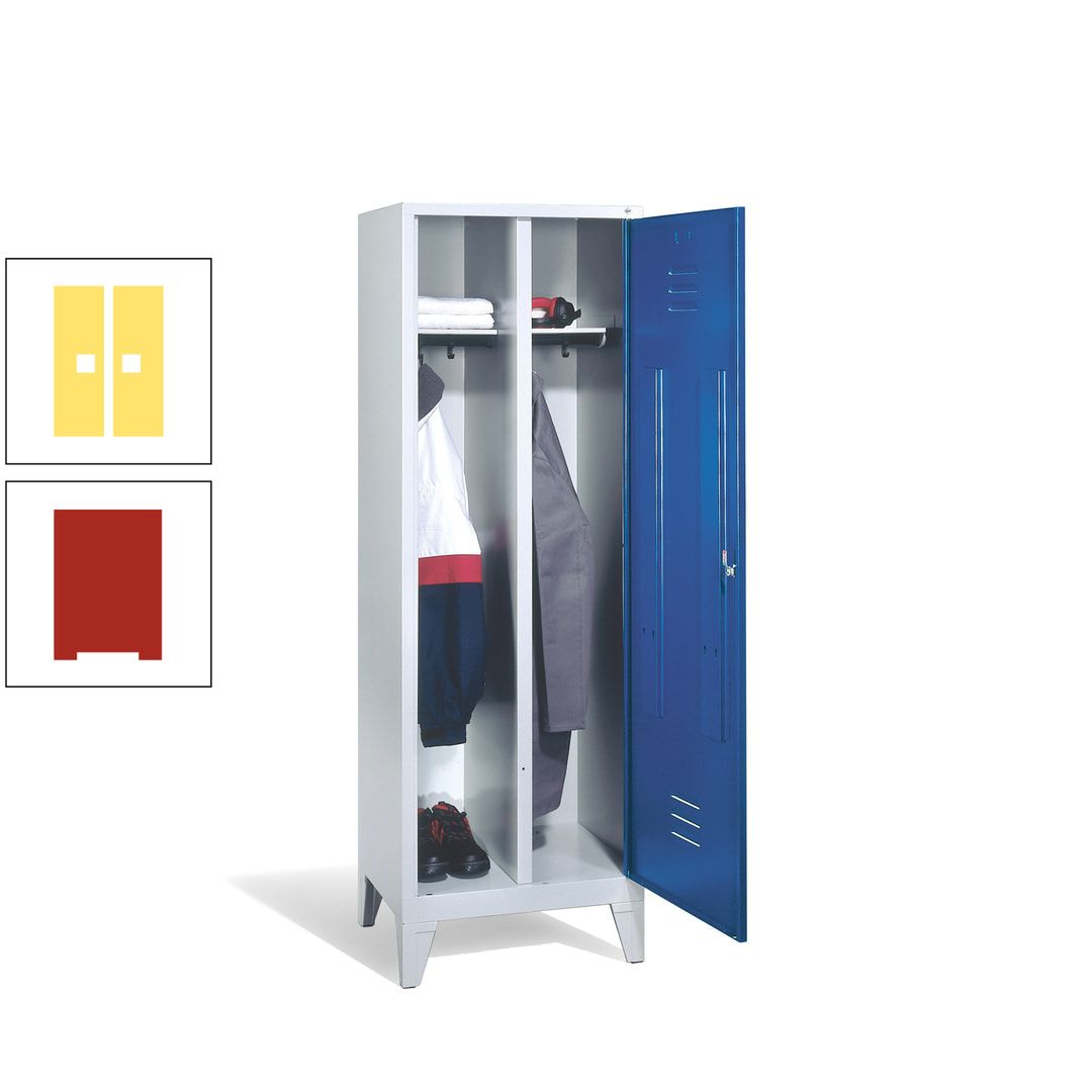 Doppel-Spind mit Großtür, Garderobenschrank mit Füßen, 2 Abteile a 300 mm, Korpus anthrazitgrau, Tür anthrazitgrau, 1.850 x 610 x 500 mm (HxBxT)