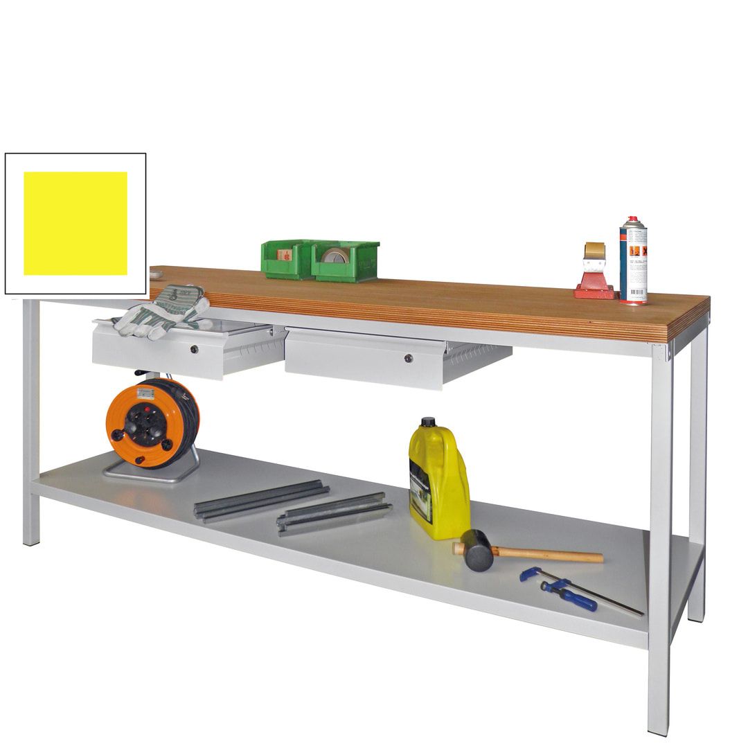 Werkbank mit Ablageboden - 2 Schubladen - 900 x 2.000 x 700 mm (HxBxT) - anthrazitgrau