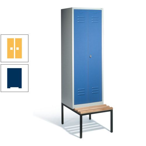 Doppel-Spindschrank, Buche Sitzbank untergebaut, 2 Abteile a 300 mm, Korpus lichtgrau, Tür anthrazitgrau, 2.090 x 610 x 815 mm (HxBxT)