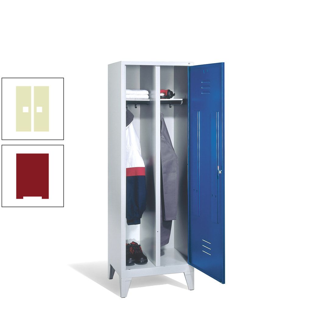 Doppel-Spind mit Großtür, Garderobenschrank mit Füßen, 2 Abteile a 300 mm, Korpus anthrazitgrau, Tür anthrazitgrau, 1.850 x 610 x 500 mm (HxBxT)