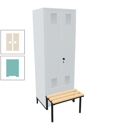 Doppel-Spind, Garderobenschrank, Buche Sitzbank integriert, 2 Abteile a 400 mm, Korpus anthrazitgrau, Tür anthrazitgrau, 1.850 x 800 x 815 mm (HxBxT)