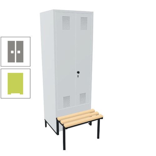 Doppel-Spind, Garderobenschrank, Buche Sitzbank integriert, 2 Abteile a 400 mm, Korpus anthrazitgrau, Tür anthrazitgrau, 1.850 x 800 x 815 mm (HxBxT)