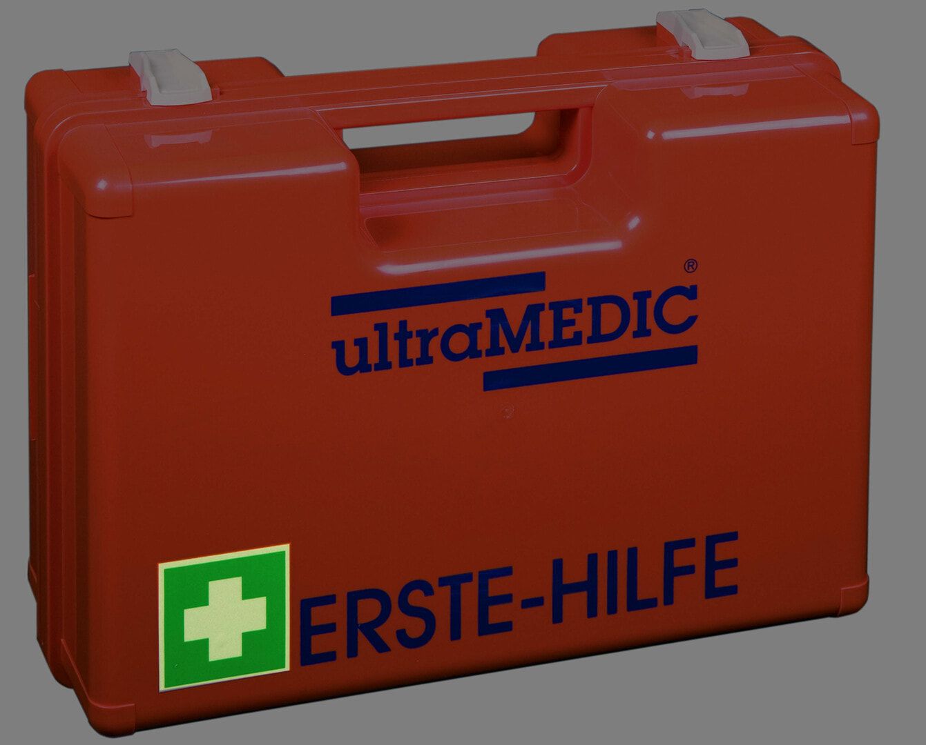 ultraMEDIC Erste-Hilfe-Koffer, Verbandkasten, fluoreszierend, mit Füllsortiment, DIN 13157, 215 x 285 x 120 mm (HxBxT), Wandhalterung, ABS, orange