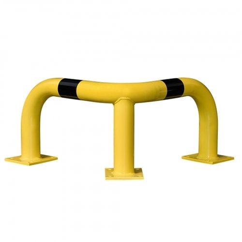 Eck Rammschutz-Bügel Indoor, Anfahrschutz aus Gütestahl, hochbelastbar, 600 mm Breite/Tiefe, Höhe 1.200 mm, gelb kunststoffbeschichtet