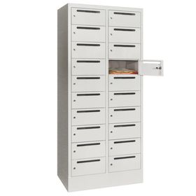 Postverteilerschrank, Schließfachschrank, 2 Abteile a 400 mm, 20 Fächer, 1.850 x 800 x 500 mm (HxBxT), Korpus wählbar, Front wählbar