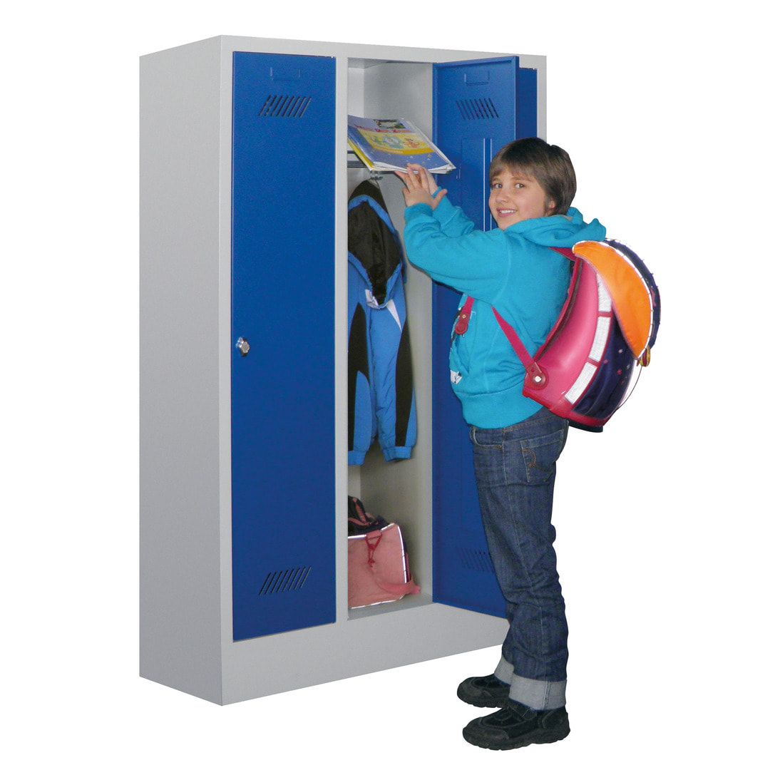 Spindschrank f. Schulen - mit Sockel - Höhe 1.600 mm - 2 Abteile a 300 mm - Drehriegel - anthrazitgrau