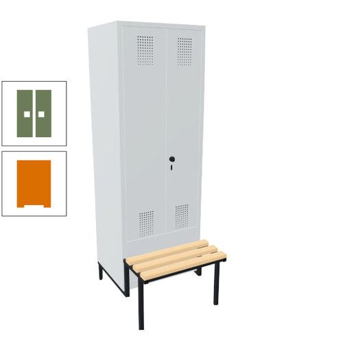 Doppel-Spind, Garderobenschrank, Buche Sitzbank integriert, 2 Abteile a 400 mm, Korpus anthrazitgrau, Tür anthrazitgrau, 1.850 x 800 x 815 mm (HxBxT)