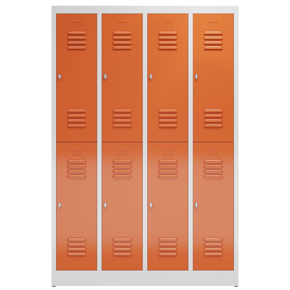 Garderobenschrank, Doppelstockspind, 4 Abteil, 8 Fächer, 1.800 x 1.185 x 500 mm (HxBxT), Stahl, Drehriegel, Korpus: lichtgrau, Front: anthrazitgrau