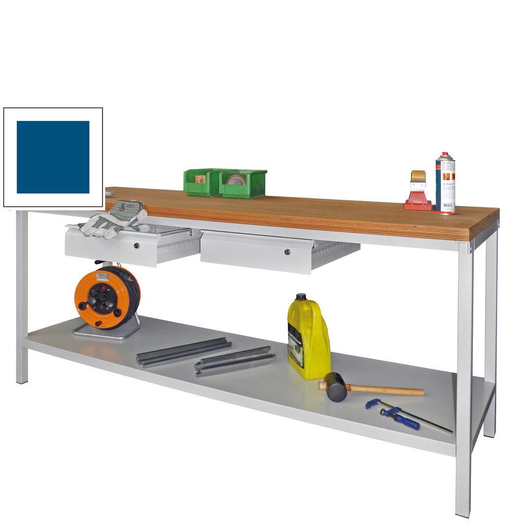 Werkbank mit Ablageboden - 2 Schubladen - 900 x 2.000 x 700 mm (HxBxT) - anthrazitgrau
