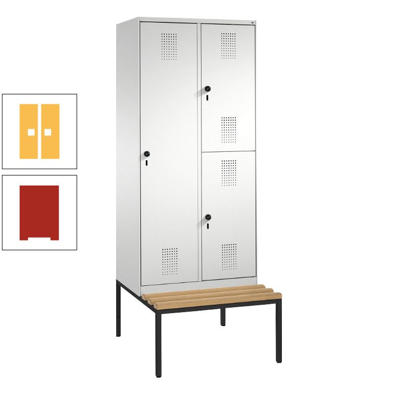 Garderobenschrank, Spind ein- und doppelstöckig Sitzbank, 2 Abteile, 3 Fächer, 2.090 x 800 x 500 mm (HxBxT), Front anthrazitgrau, Korpus anthrazitgrau