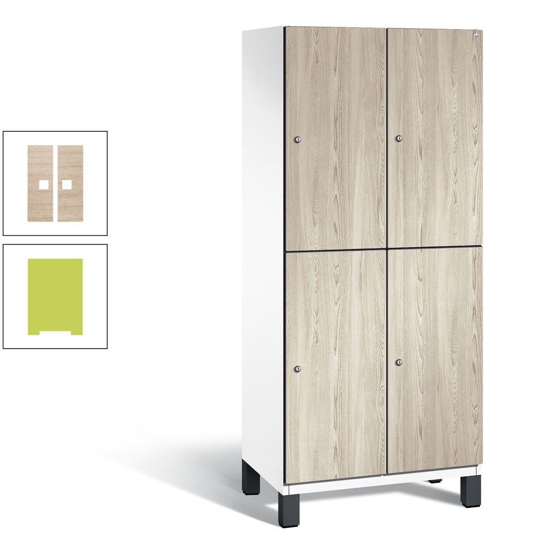 Fächerschrank, Garderobenschrank, mit Füßen, 2 Abteile, 1.980 x 800 x 525 mm (HxBxT), Korpus anthrazitgrau, Tür Donau-Ahorn