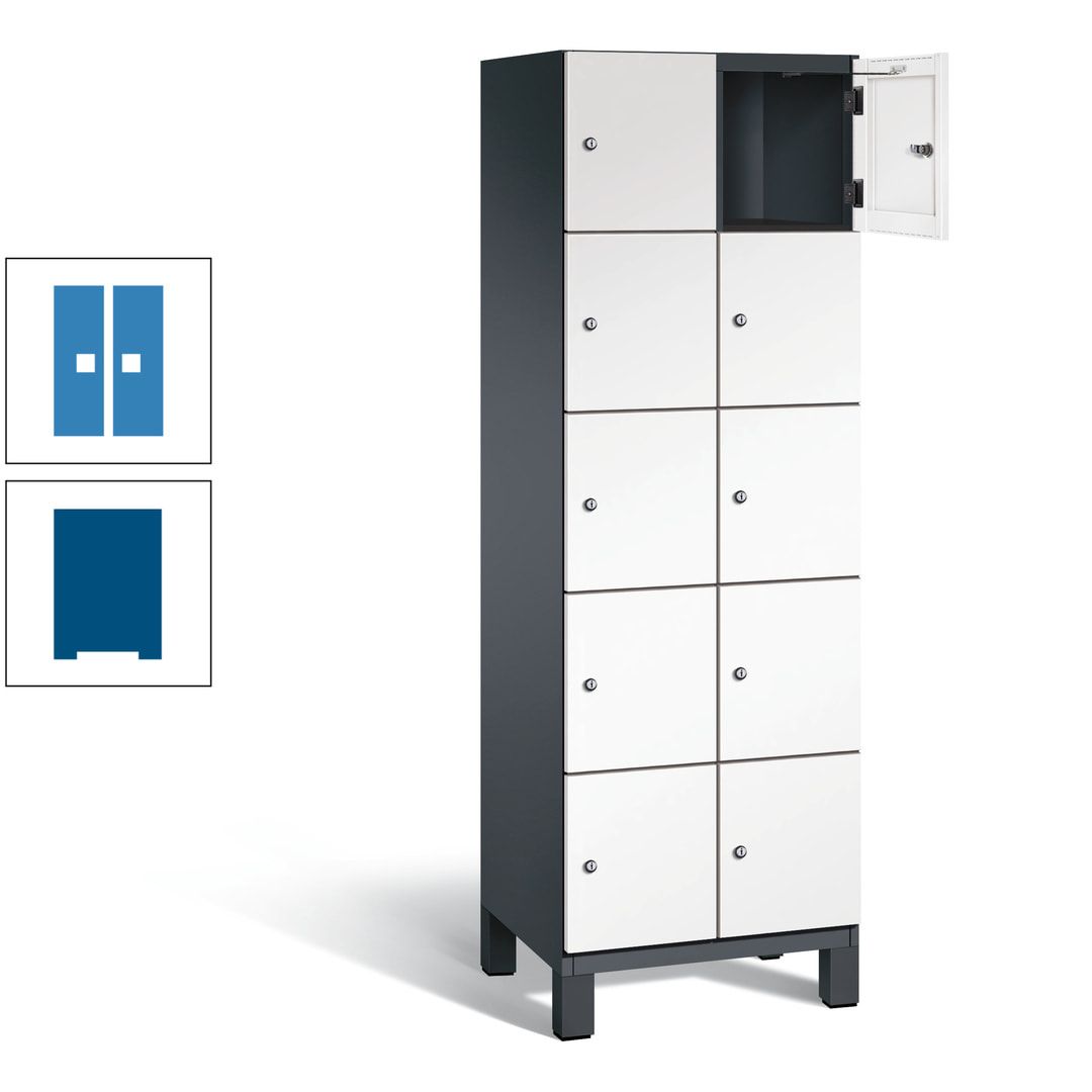 Fächerschrank, Stahlschrank, 10 Fächer, Türöffnungsbegrenzer, Füße, 1.980 x 600 x 525 mm (HxBxT), Korpus anthrazitgrau, Front anthrazitgrau