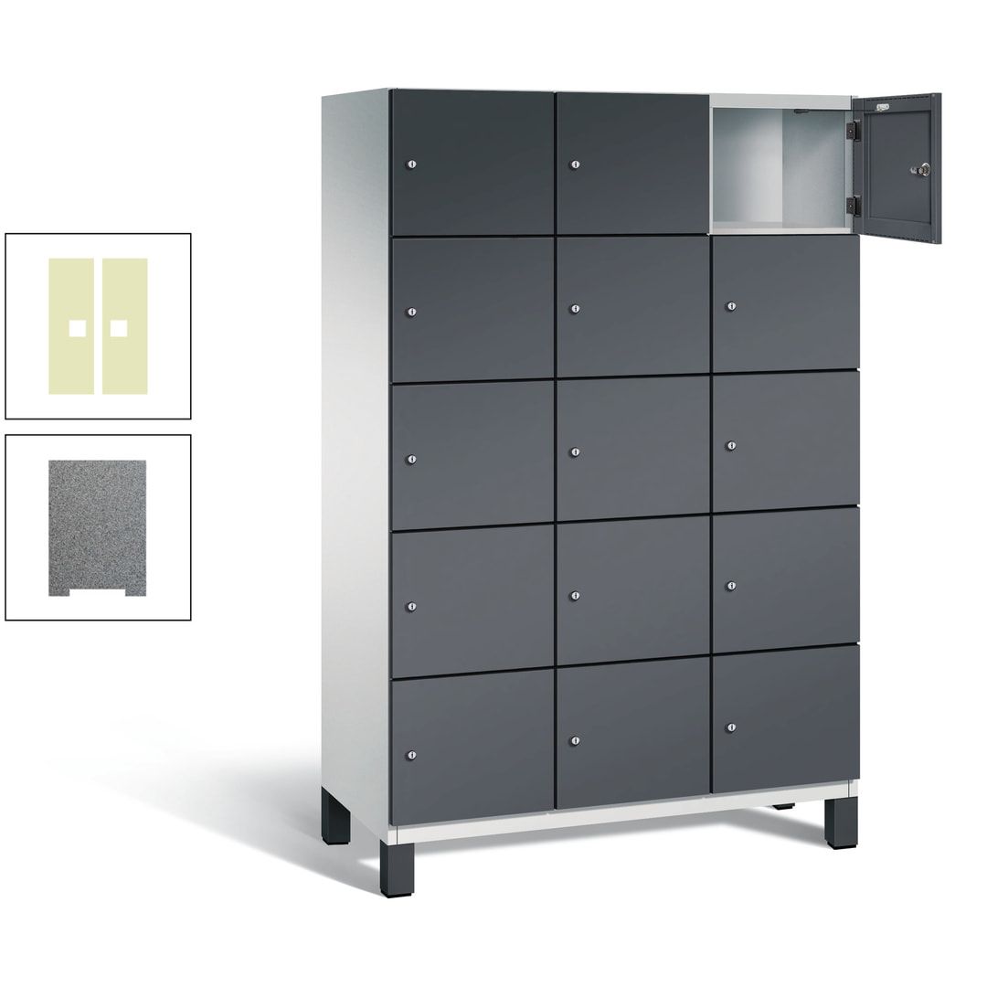 Fächerschrank, Stahlschrank, 15 Fächer, Türöffnungsbegrenzer, Füße, 1.980 x 1.200 x 525 mm (HxBxT), Korpus anthrazitgrau, Front anthrazitgrau